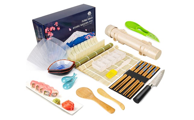 FUNGYAND 22 in 1 Sushi Making Kit, All in One Sushi Bazooka Maker with Sushi Knife, Bamboo Mats, Rice Mold, Temaki Sushi Mats, Rice Paddle, Rice Spreader, Chopsticks, Sauce Dishes, Silicone Brush, Avocado Slicer, Easy DIY Sushi Making Kit for Beginners  - 