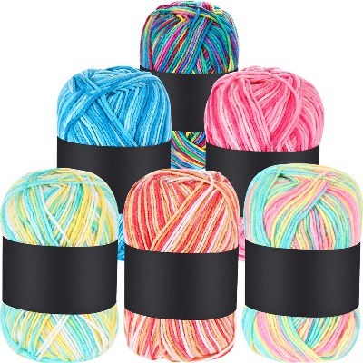 6 Pieces 50 g Crochet Yarn Multi-Colored Cotton Knitting Yarn Hand Knitting Yarn Weaving Yarn Crochet Thread (Pink, Yellow Green, Multicolor, Blue, Yellow Red, Yellow Green Pink, 3-Ply)