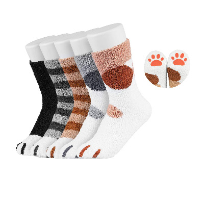 Easycosy Coral Fleece Socks - Cat Paw Socks / Super Soft Plush Slipper Sock Casual Socks