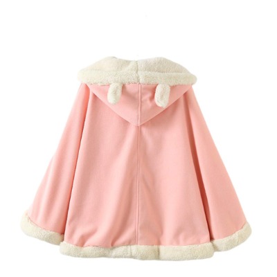 Women's Cute Button Down Tweed Cat Ears Hooded Cape