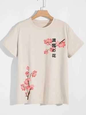 ROMWE Guys Floral Print Tee