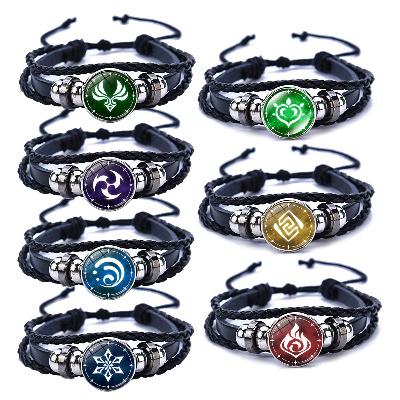 Genshin Impact Bracelet 7 Pcs, Animne Luminous Bracelet, Element Luminous Bracelets Glow in Dark, God's Eye Time Gem Bracelet of Fire, Ice, Wind, Grass, Rock, Thunder, Water