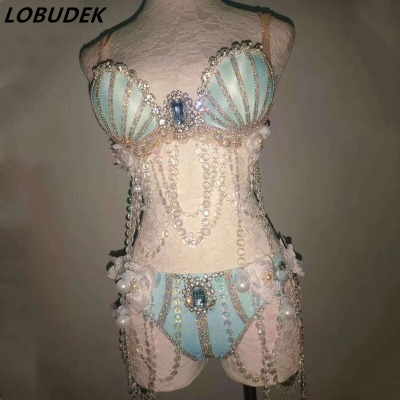 74.4US $ 40% OFF|Sexy Dj Pole Dancing Costume Fashion Beads Pearl Shell Bikini Bar Nightclub Lead Dancer Team Performance Clothes Bra Shorts Set - Pole Dancing - AliExpress