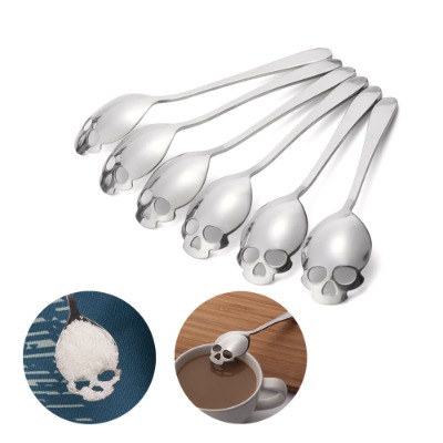 FOXAS Skull Spoons, Skull Sugar Spoons, Skull Stainless Steel Teaspoons, Coffee and Tea Stirring Spoon, Set of 6 Silver 18/10 Stainless Steel Cool and Stylish Design Spoon