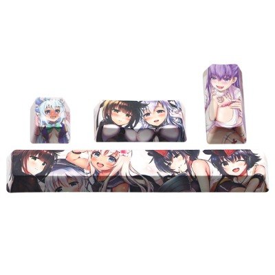 Custom Gaming Keycaps Set - 4Pcs Japanese Anime PBT Space Keycaps Ahegao Keycaps 6.25U ESC Spacebar Caps for Mechanical Keyboard 