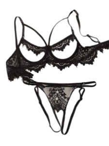 Lilosy Sexy Underwire Strappy Eyelash Floral Lace Sheer Lingerie Set for Women See Through Bra and Panty 2 Piece