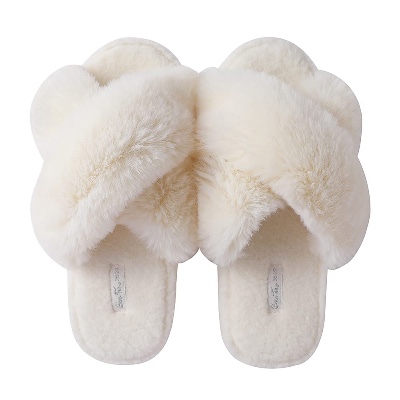 GaraTia Women’s Cross Band Fluffy Fuzzy Slippers with Memory Foam Open Toe Slip On House Shoes