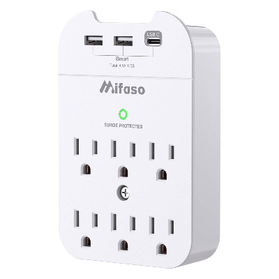 Outlet Extender - Wall Surge Protector with 6 Outlets 3 USB (1 USB C, Total 4.5A), Multi Plug Outlet Splitter, Wall Mount Adapter with Top Phone Holder for Home, School, Office (490 Joules)