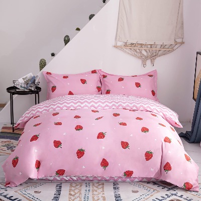 Morbuy Double Duvet Cover Set Girls Strawberry Bedding Set 3PCS, Soft Comfy Microfiber Fruit Geometry Reversible Duvet Cover with 2 Pillow Cases (Double-200x200CM, Foundation strawberry)