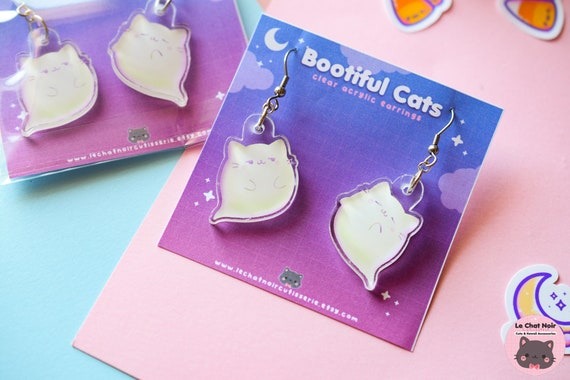 Kawaii Acrylic Earrings Halloween Catcute Ghost Cat Jewelry - Etsy Sweden