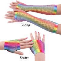 1Pair Womens Colorful Shiny Rainbow Print Mesh Net Gloves Bridal Gloves Fingerless Elbow Length Long Hollow Out Holes Gloves Wedding Party Disco Dance Costume Performance | Wish