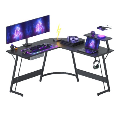 CubiCubi L Shaped Gaming Desk, 51.2" Home Office Gaming Desk, Corner Desk with Large Monitor Stand, Non-Woven Drawer, Black