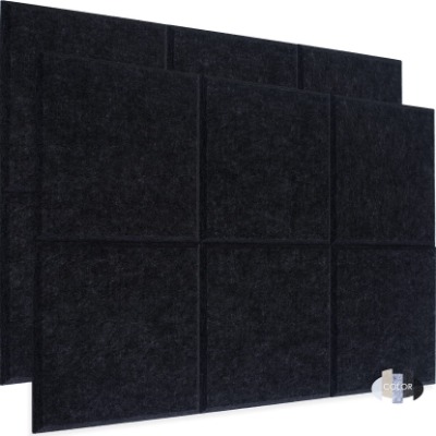 JARDEON 12 Pack Acoustic Panels Black Decorative Sound Proof Padding 12" x 12" x 0.4" High Density Beveled Edge Wall Tiles for Acoustic Treatment