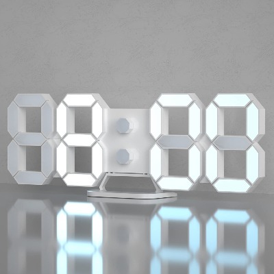 3D Digital Alarm Clock, Modern Design LED Wall / Desk Clocks 12/24H Time /Date/ Temperature Display, Nightlight /Brightness Adjustable/White Light for Kitchen/Office/Living Room/Classroom/Metting Room