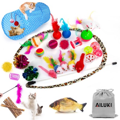 31 PCS Cat Toys Kitten Toys Assortments,Variety Catnip Toy Set Including 2 Way Tunnel,Cat Feather Teaser,Catnip Fish,Mice,Colorful Balls and Bells for Cat,Puppy,Kitty