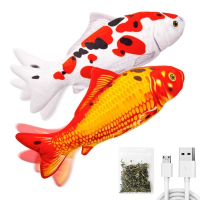 TOOGE 2 Pack 11" Electric Moving Fish Cat Toy Realistic Interactive Flopping Fish Cat Kicker Catnip Toys for Indoor Cats Pets Kitten