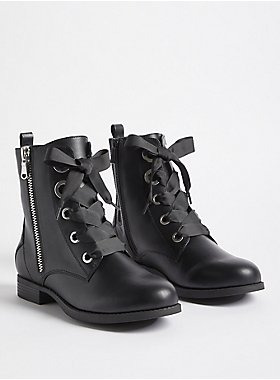 Lace-Up Bootie - Faux Leather Black (WW)