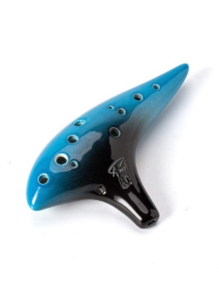 “Ocean Notes” 12 Hole Sweet Potato Ocarina Graceful Shape Pottery Ocarina in Alto C (Blue & Black)