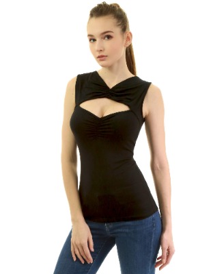 AmélieBoutik Women V Neck Sweetheart Cut Out Open Front Keyhole Sleeveless Blouse Tank Top