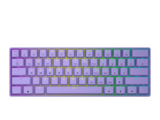 HK GAMING GK61s Mechanical Gaming Keyboard - 61 Keys Multi Color RGB Illuminated LED Backlit Wired Programmable for PC/Mac Gamer (Gateron Mechanical Blue, Lavender)