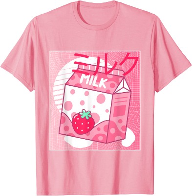 Leche De Fresa Rosa Japonés Retro 90s Leche Estética Camiseta