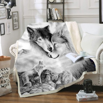 Home Gray Wolf Blanket Comfort Warmth Soft Cozy Air Conditioning Machine Wash Black and White Rose Skull Sherpa Fleece Blanket (Throw 60"x80") (Gray Wolf)