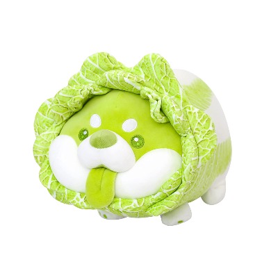 Stuffed Animal Cabbage Shiba Inu Plush Toy Kawaii Plush Vegetable Dog Soft Pillow, Plush Toy Gifts for Boys Girls (White Green)
