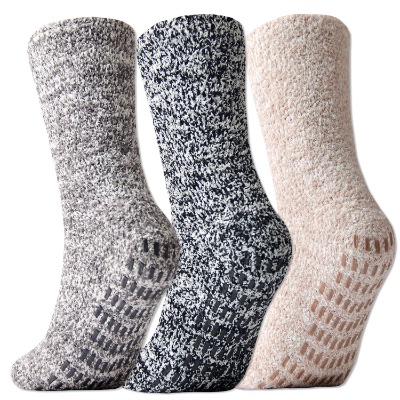 Jormatt 3 Pairs Ultra Thick Fuzzy Grip Socks Non Skid Slipper Hospital Socks Unisex