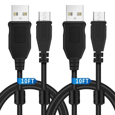 PS4 Controller Charger Charging Cable 10ft 2 Pack, Charge and Play, Extra Long Micro USB 2.0 High Speed Sync Cord for Playstation 4/ DualShock 4/ PS4 Slim/ PS4 Pro/Xbox One/Xbox One S/Xb