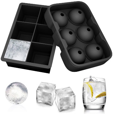 Ouddy 2 Pack Silicone Ice Cube Tray, Large Sphere Round Ball Ice Cube Molds Trays Flexible Ice Molds for Whiskey, Cocktails, Bourbon and More