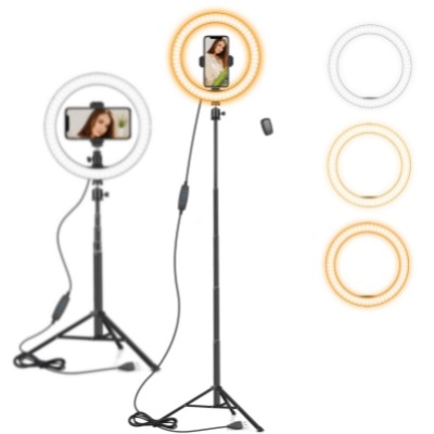 10" Ring Light with Tall Tripod Stand  Phone Holder for YouTube Video, Dimmable Led Ring Light with Remote for Camera, Video, Makeup, Selfie Photography Compatible with Smartphone
