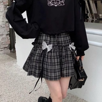 Harajuku Kawaii Gothic Y2K Bow Plaid Skirt