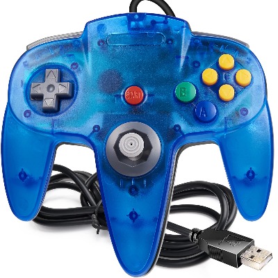 Classic N64 Controller, SAFFUN N64 Wired USB PC Game pad Joystick, N64 Bit USB Wired Game Stick Joy pad Controller for Windows PC MAC Linux Raspberry Pi 3 Sega Genesis (Clear Blue)