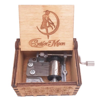 Sailor Moon Music Box Hand Crank Musical Box Carved Wooden,Play Sailor Moon Theme Song,Brown