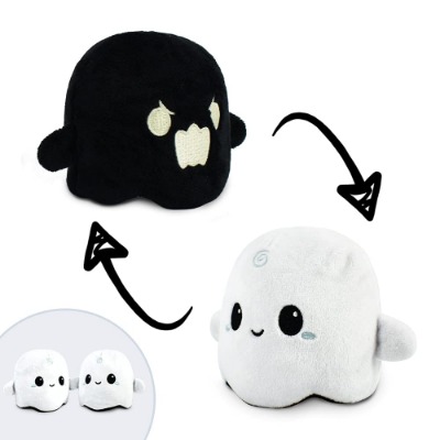 TeeTurtle | Plushmates | Ghost | Black + White | Happy + Angry | The Reversible Plush That Hold Hands!