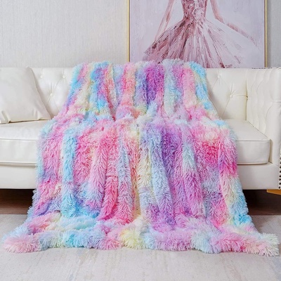 Blanket, Super Soft Longhair Fluffy Fleece Rainbow Blanket, Shaggy Warm PV and Flannel Double Sided Faux Fur Throw Blanket, Cozy Fluffy Blanket for Bed, Sofa, Chair, Car, 160x200cm