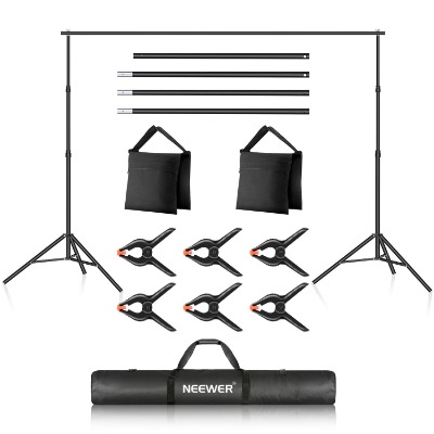 Neewer Photo Studio Backdrop Support System, 10ft/3m Wide 7ft/2.1m High Adjustable Background Stand with 4 Crossbars, 6 Backdrop Clamps, 2 Sandbags, and Carrying Bag for Portrait & Studio Photography