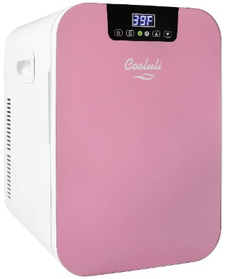Cooluli 20L Mini Fridge For Bedroom - Car, Office Desk  College Dorm Room - Glass Front  Digital Temperature Control - Small 12v Refrigerator for Food, Drinks, Skincare, Beauty  Breast Milk (Pink)