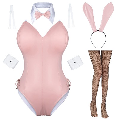Womens Bunny Girl Senpai Cosplay Anime Role Costume One Piece Bodysuit Stockings Set