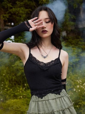 ROMWE Goth Lace Trim Cami Top