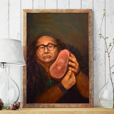Danny Devito and His Beloved Ham Poster, Funny Danny Devito Ham Poster, Danny Devito Poster Trendy Wall Art Print Home Decor, Office Decor, Gift for Family and Your Friends - Size 12x18 Inch