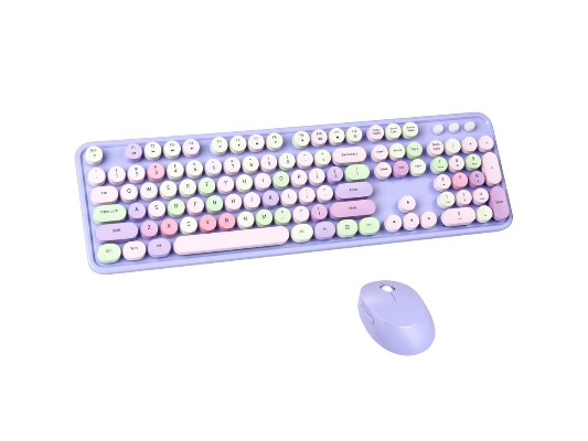 Colorful Computer Wireless Keyboard Mouse Combos, Typewriter Flexible Keys Office Full-Sized Keyboard, 2.4GHz Dropout-Free Connection and Optical Mouse (Purple-Colorful)
