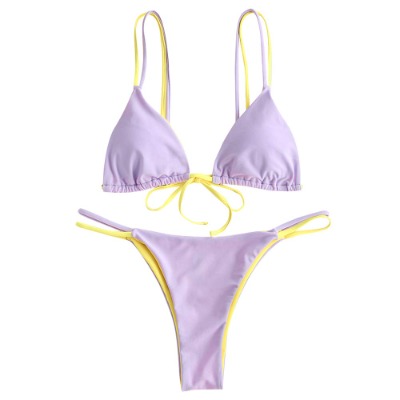 Women's Textured Tie String Bikini Swimwear Triangle Smocked Bikini Cheeky Brazilian Swimsuits