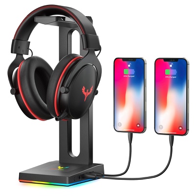 Blade Hawks RGB Headphone Stand, Gaming Headphone Stand with 2 USB Charging Ports, 3.5mm Aux Port,Headphone Holder for Gamers Gaming PC Accessories Desk  - 