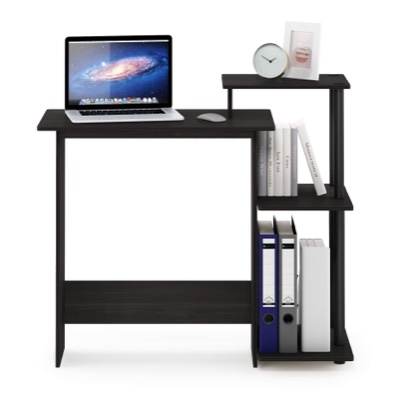 FURINNO Efficient Home Laptop Notebook Computer Desk, Square Side Shelves, Espresso/Black