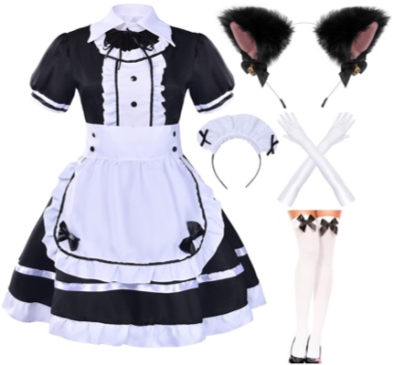 Japanese Anime Sissy Maid Dress Cosplay Sweet Classic Lolita Fancy Apron with Socks Gloves Set