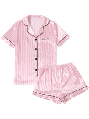 Striped Silky Satin Pajamas Sleepwear PJ Set