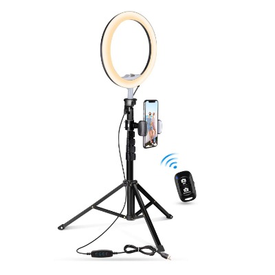 10.2" Selfie Ring Light with Tripod Stand & Cell Phone Holder for Live Stream/Makeup, UBeesize Mini Led Camera Ringlight for YouTube Video/Photography Compatible with All Phones (Black)