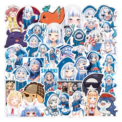 4.3US $ |50pcs Kawaii Anime Girl Gawr Gura Stickers Cartoon Cute Shark Waterproof Decals Skateboard Sticker For Laptop Suitcase Guitar|Stickers|   - AliExpress