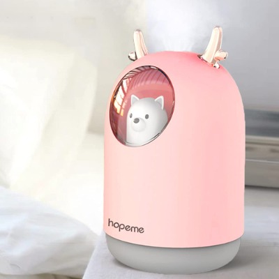 HOPEME Cute Pet Humidifier with Two Spray Modes, 300ml Water Tank Lasts Up to 10 Hours, 7 Color LED Lights Changing, Waterless Auto Shut-off for Bedroom, Home, Office (Pink )
